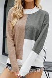 WOMEN HIGH NECK COLOR BLOCKED PULLOVER SWEATER