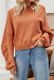 WOMEN RIBBED ROUND NECK LONG SLEEVE COZY SWEATER