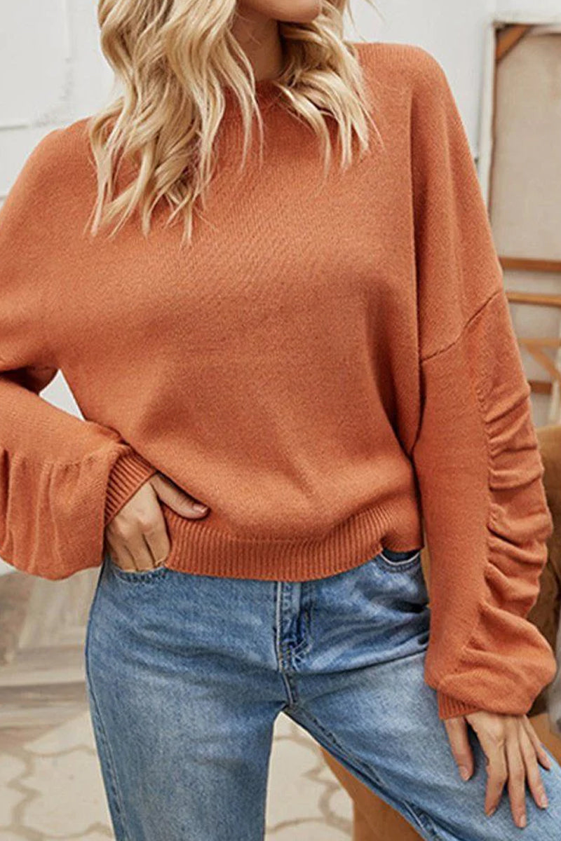 WOMEN RIBBED ROUND NECK LONG SLEEVE COZY SWEATER