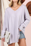 V NECK LOOSE FIT TUNIC LENGTH SOFT SWEATER TOP