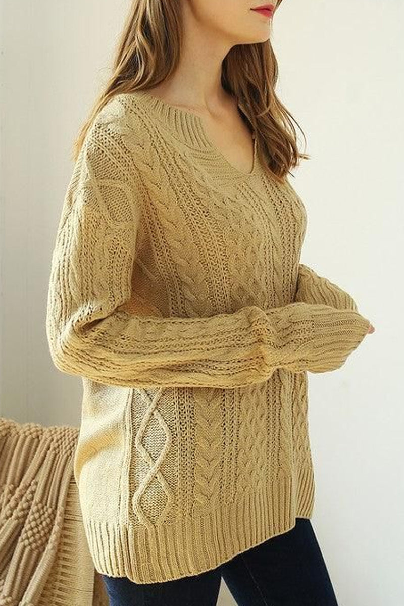 LOOSE FIT CABLE KNIT CASUAL SWEATER