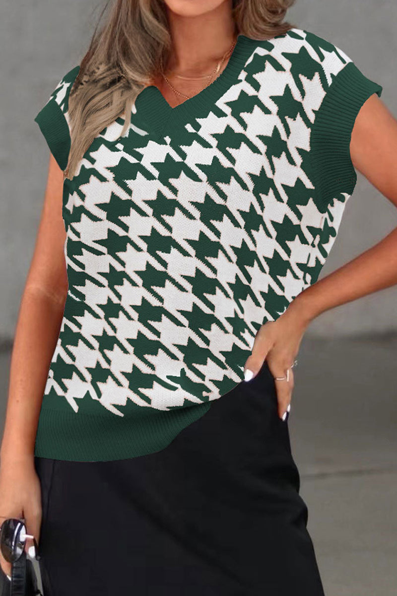 HOUNDSTOOTH LOOSE SLEEVELESS VEST SWEATER