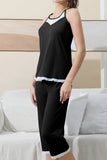 WOMEN'S SLEEVELESS RACERBACK LACE CAPRI PAJAMA 2 PCS SET