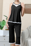 WOMEN'S SLEEVELESS RACERBACK LACE CAPRI PAJAMA 2 PCS SET