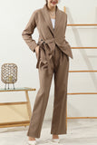 SOLID LOOSE FIT BLAZER JACKET AND PANTS SET