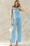 TINY EMBOSSING VEST TOP AND SLIT PANT SET