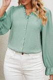 LACE V NECK LONG SLEEVES CHIFFON DOT BLOUSE