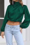 WOMEN HIGH NECK LONG SLEEVE CROP BLOUSE