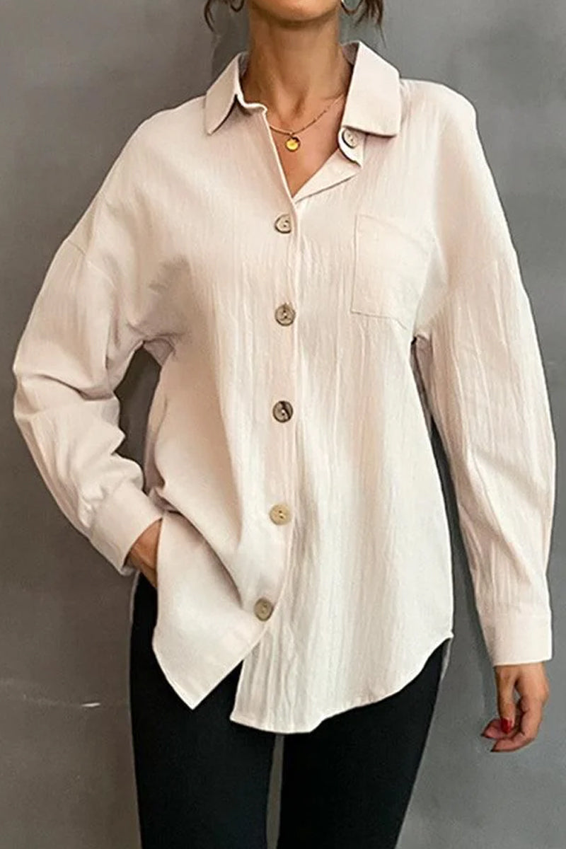 BUTTON DOWN SOLID LOOSE FIT BLOUSE SHIRTS