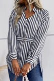 STRIPE PATTERNED BUTTON DOWN TUNIC SHIRT