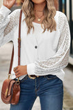 WOMEN LACE TRIM SLEEVED BUTTON UP SHIRT