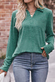 COLLARED V NECK LONG SLEEVE CASUAL BLOUSE TOP