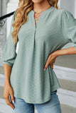 WOMEN RIBBED 3/4 SLEEVE PATTERN STITCHED BLOUSE