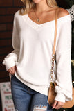 V NECK LONG SLEEVE WAFFLE KNIT TOP