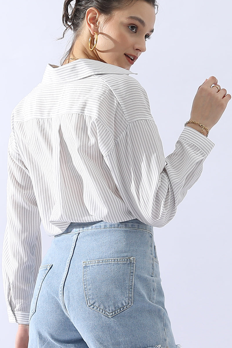 BUTTON DOWN VERTICAL STRIPE ONE POCKET SHIRTS