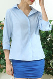 WOMENS BASIC SLIM FIT SIMPLE 3/4 SLEEVE BUTTON DOWN SHIRT WITH PLUS SIZE