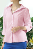 WOMENS BASIC SLIM FIT SIMPLE 3/4 SLEEVE BUTTON DOWN SHIRT WITH PLUS SIZE