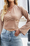 Long Sleeve Trendy Cross V Neck Casual Top