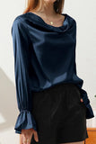 LONG SLEEVE COWL NECK CASUAL BLOUSE TOP