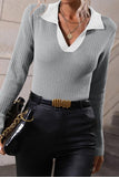LAPEL V NECK BELL SLEEVED CASUAL TOP