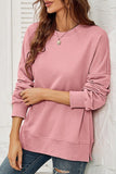 WOMEN ROUND NECK SIDE SPLIT PULLOVER TOP