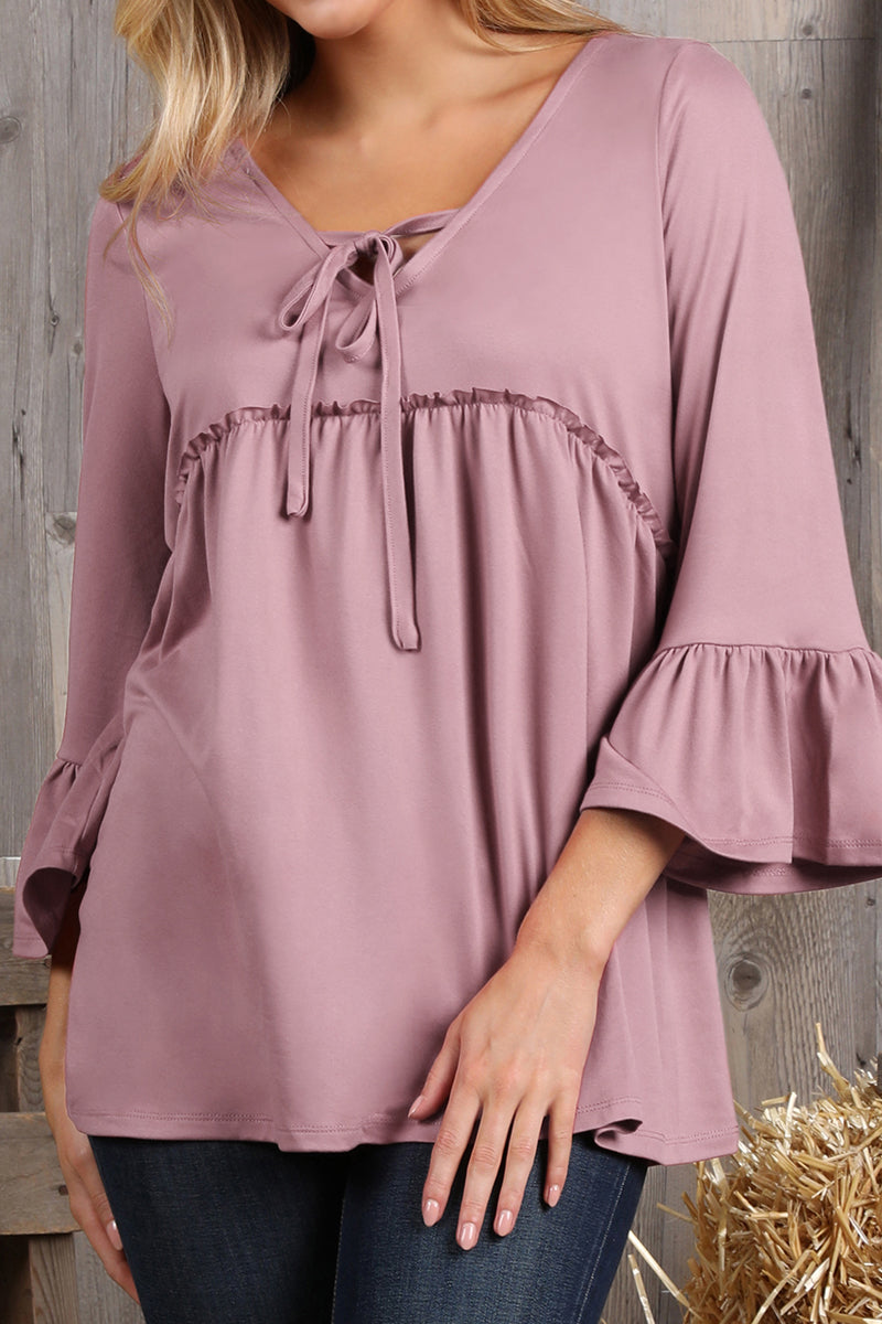 3/4 SLEEVE WITH NECK STRING DETAILED TOP