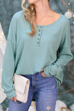 BUTTON PLACKET DETAILED LONG SLEEVE WAFFLE TOP