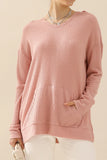 V NECK HOODIE AND POCKET PULLOVER SWEATER KNIT TOP