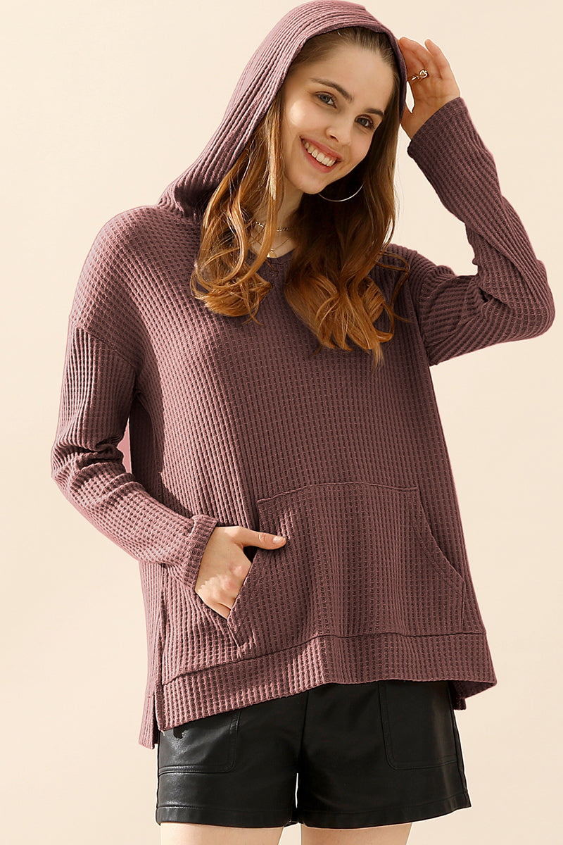 V NECK HOODIE AND POCKET PULLOVER SWEATER KNIT TOP