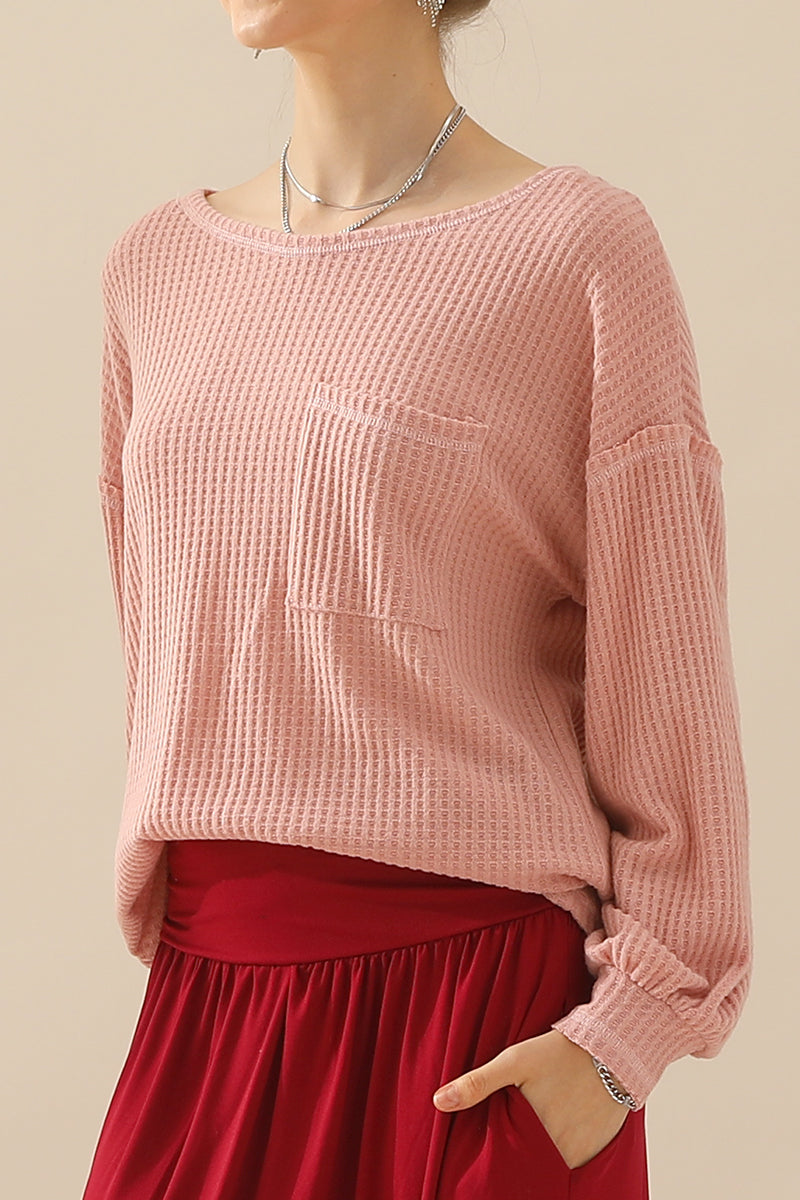 R NECK SHIRING CUFF SWEATER KNIT TOP