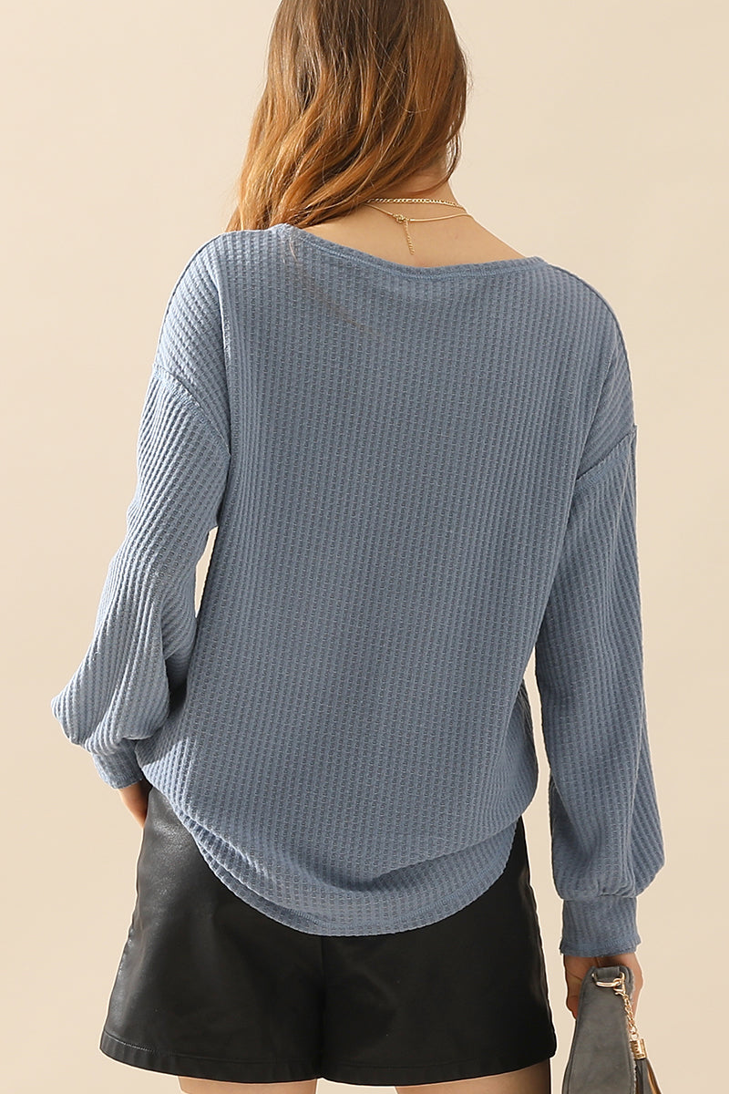 R NECK SHIRING CUFF SWEATER KNIT TOP