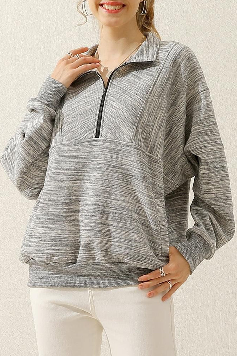 HALF ZIP UP SWEATSHIRT WITH KANGAROO POCKET