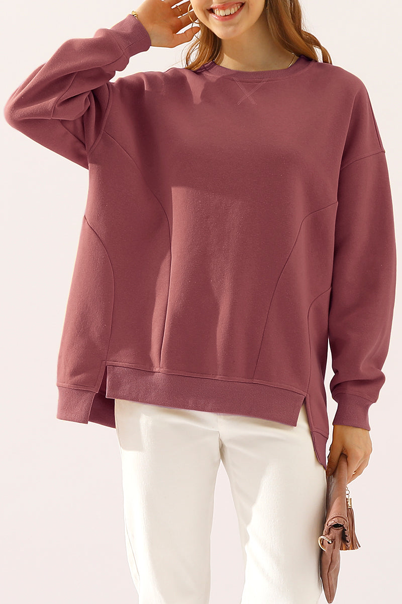 LONG SLEEVE ROUND NECK CUT HEM SWEATSHIRT