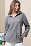 HIGH NECK HALF ZIP UP FLEECE PULLOVER JACKET WITH POCKETS