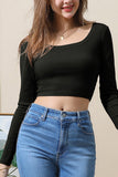 LONG SLEEVE ROUND NECK CROP CASUAL TOP