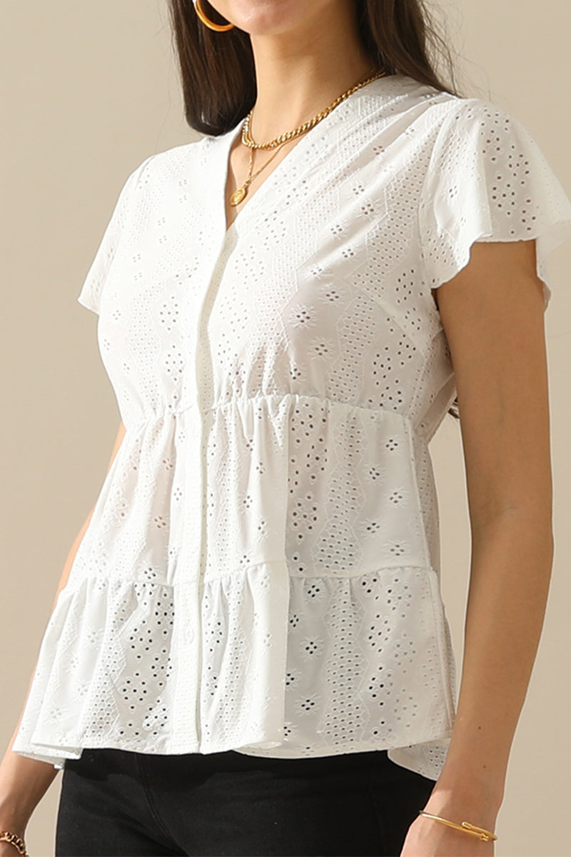PUNCHING LACE BUTTON UP CANCAN BLOUSE