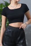 SHORT SLEEVE SQUARE NECK SLIM FIT CASUAL CROP TOP