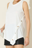 U NECK BOTTON SIDE BUTTON UP SLEEVELESS TOP