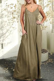 WOMENS SLEEVELESS CAMISOLE NECKLINE MAXI DRESS WITH SPAGHETTI STRAP AND 2 SIDE HAND POCKETS