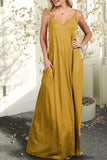 WOMENS SLEEVELESS CAMISOLE NECKLINE MAXI DRESS WITH SPAGHETTI STRAP AND 2 SIDE HAND POCKETS