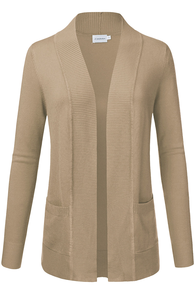 WOMEN'S OPEN FRONT KNIT LONG SLEEVE POCKETS SWEATER CARDIGAN