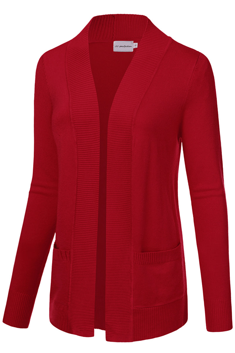 WOMEN'S OPEN FRONT KNIT LONG SLEEVE POCKETS SWEATER CARDIGAN