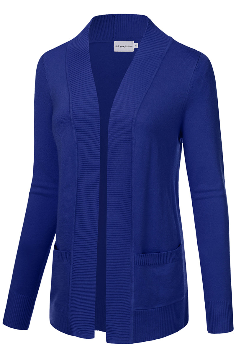 WOMEN'S OPEN FRONT KNIT LONG SLEEVE POCKETS SWEATER CARDIGAN