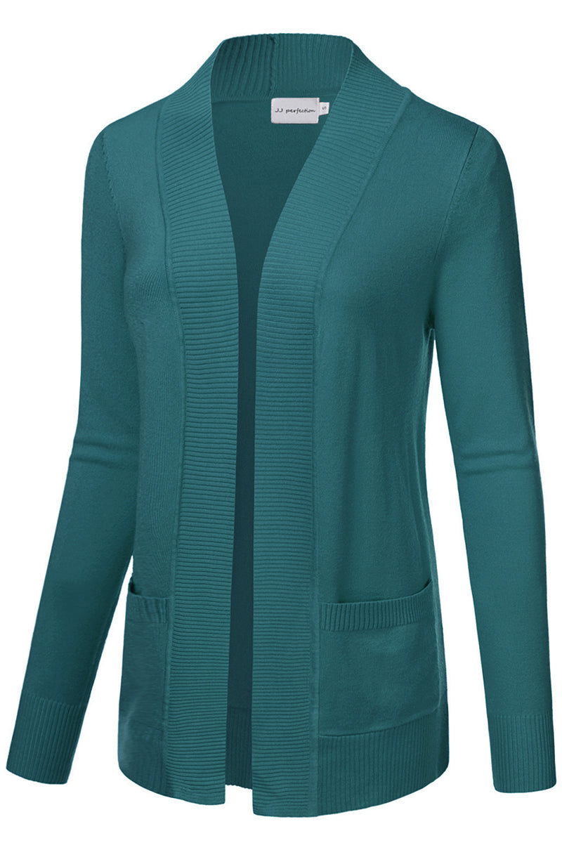 WOMEN'S OPEN FRONT KNIT LONG SLEEVE POCKETS SWEATER CARDIGAN