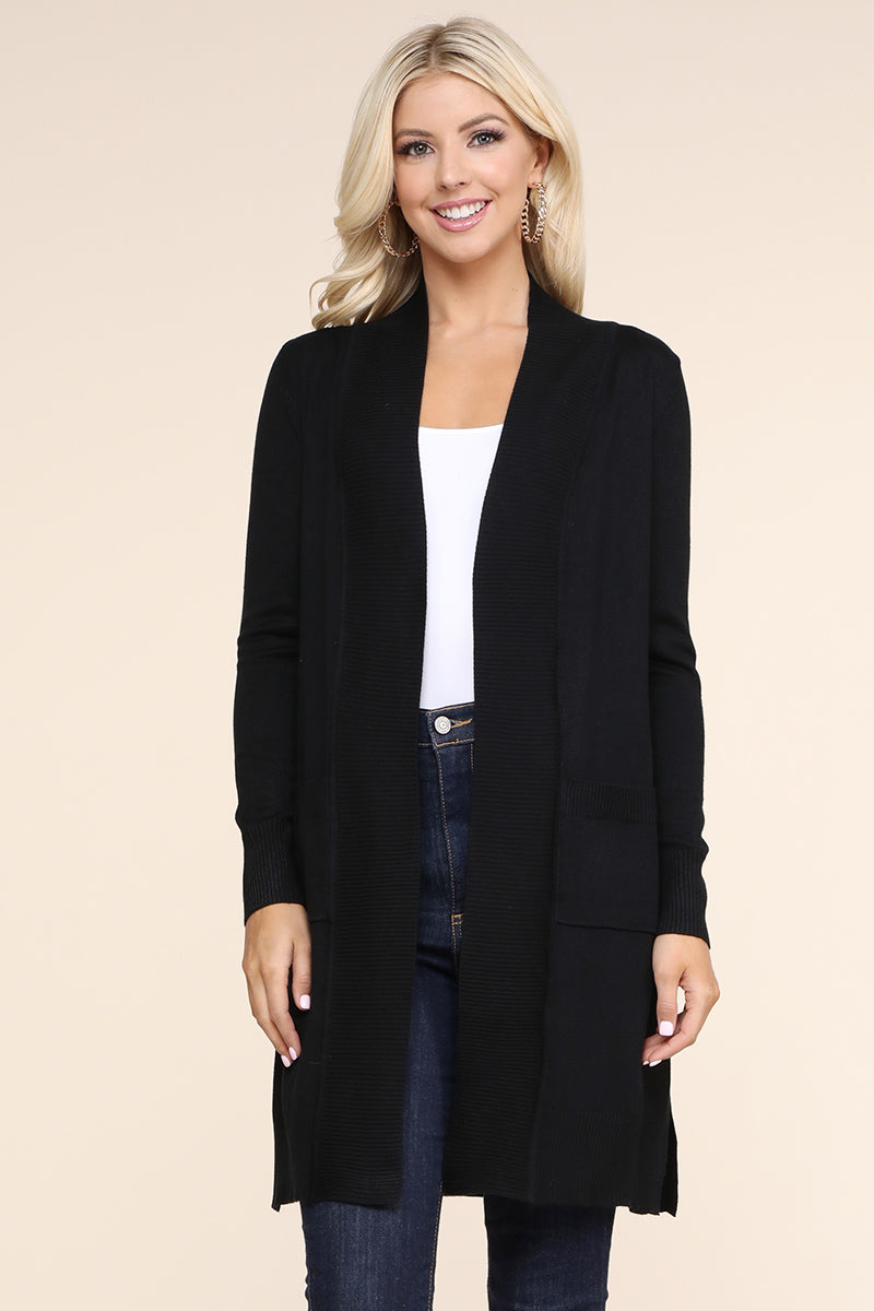 WOMENS LIGHT WEIGHT LONG SLEEVE OPEN FRONT LONG CARDIGAN