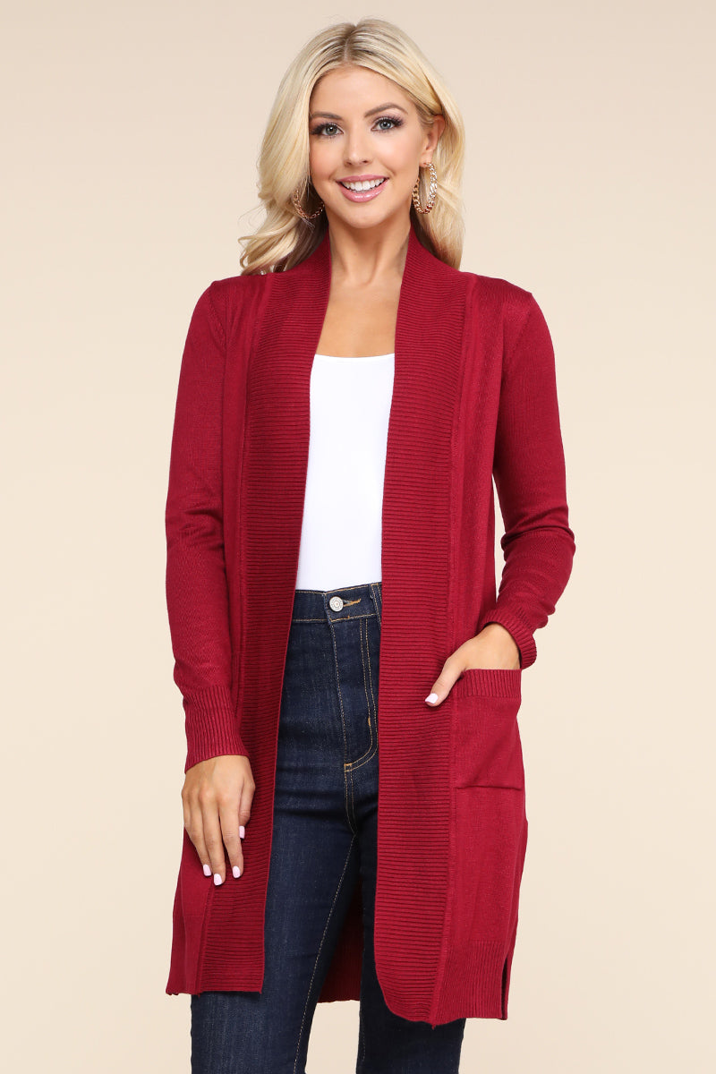 WOMENS LIGHT WEIGHT LONG SLEEVE OPEN FRONT LONG CARDIGAN