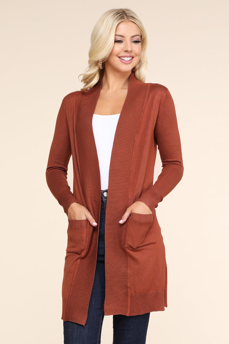 WOMENS LIGHT WEIGHT LONG SLEEVE OPEN FRONT LONG CARDIGAN