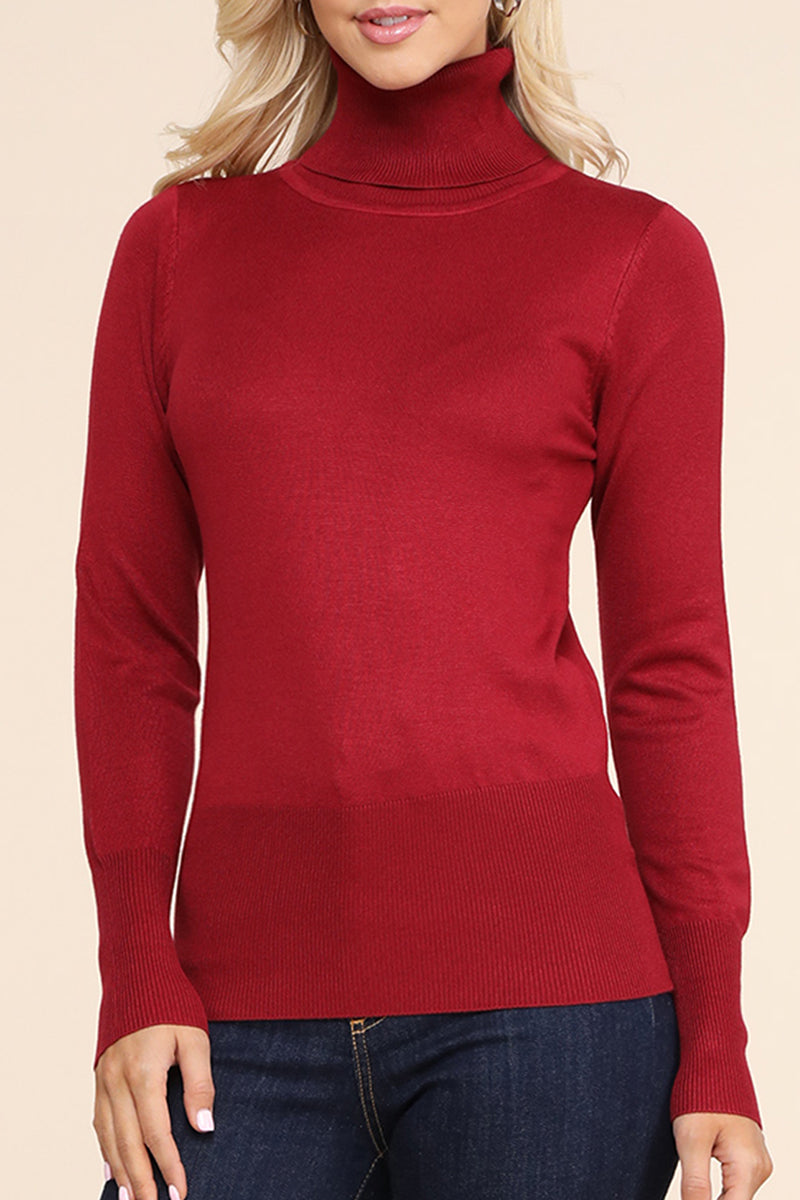 WOMEN'S STRETCH KNIT TURTLE NECK LONG SLEEVE PULLOVER SWEATER