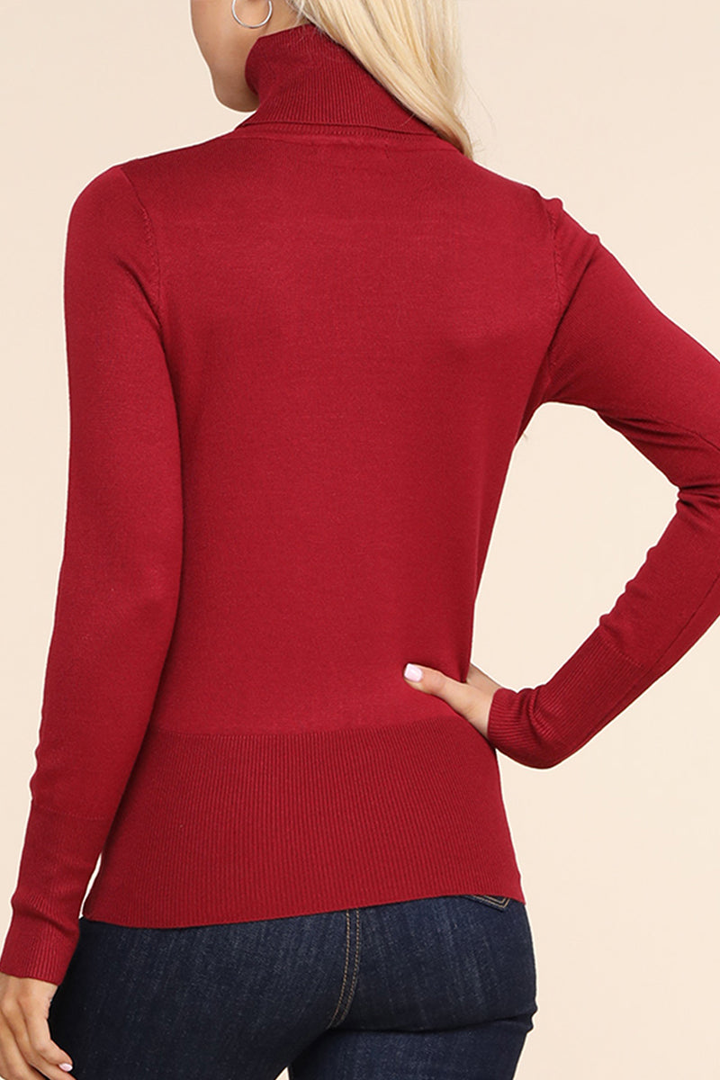 WOMEN'S STRETCH KNIT TURTLE NECK LONG SLEEVE PULLOVER SWEATER