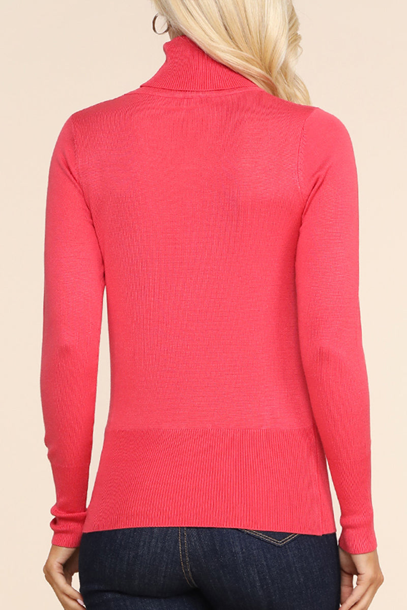 WOMEN'S STRETCH KNIT TURTLE NECK LONG SLEEVE PULLOVER SWEATER